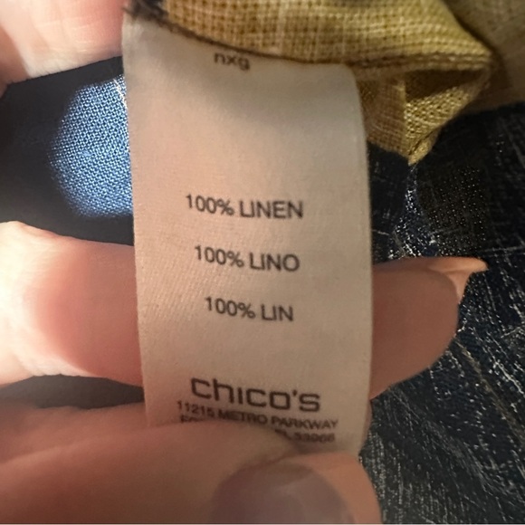 Chico’s Linen Hidden Button Multicolor Stripe Long Sleeve Tunic Size 2 Large - Picture 8 of 10